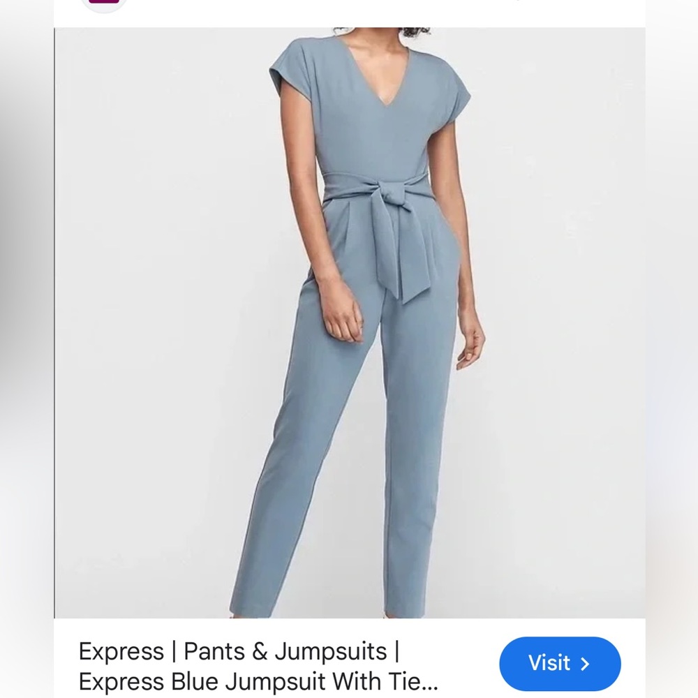 Express Light Blue Tie-Waist Straight Leg Jumpsuit Pants - New $88